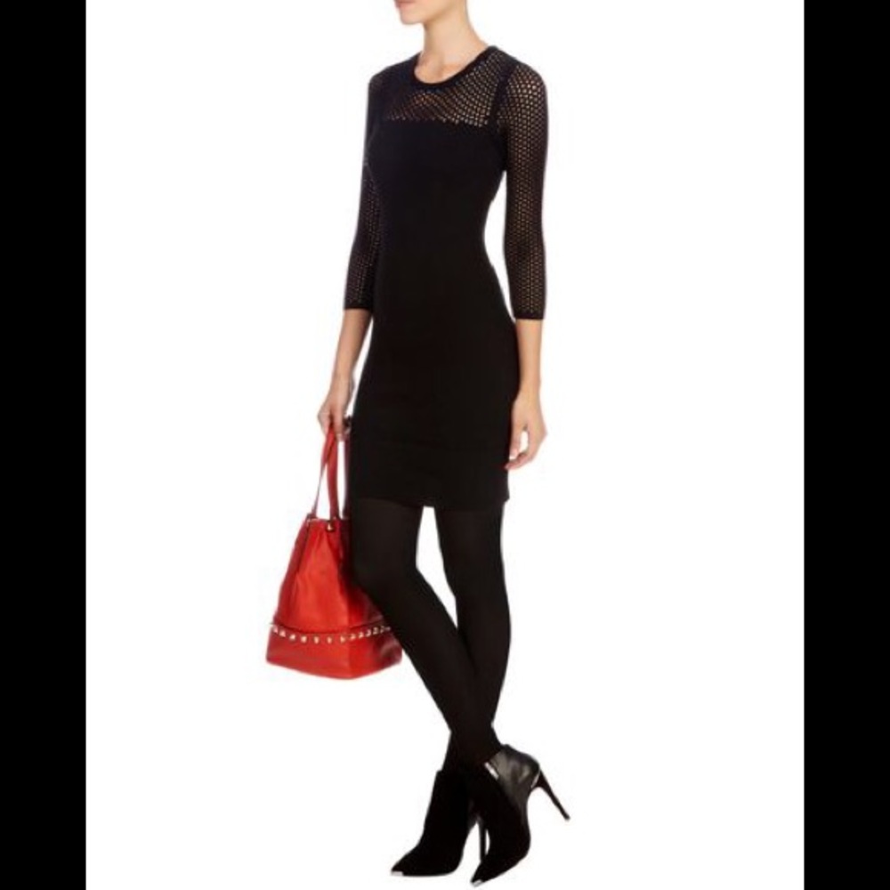 Karen Millen Mesh Open Stitch Knit Lbd Dress Xs - image 4